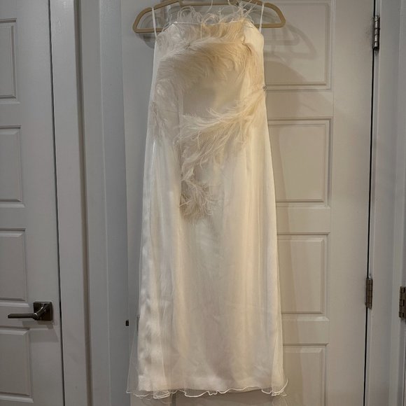 16Arlington Minelli feather-trim crepe midi dress NWT - Picture 10 of 12